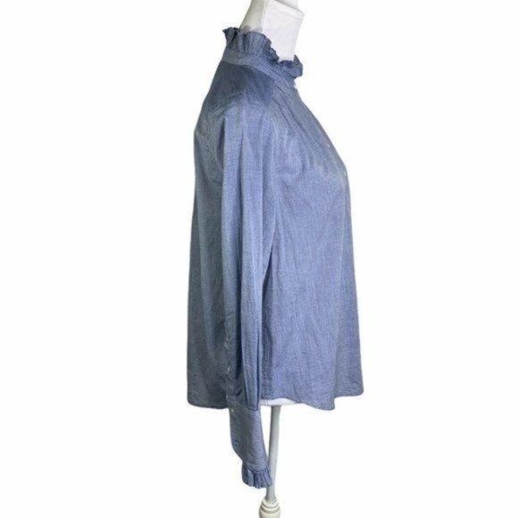 Joie Blue Melange Ruffle Mock Neck Long Sleeve Top - Picture 6 of 12